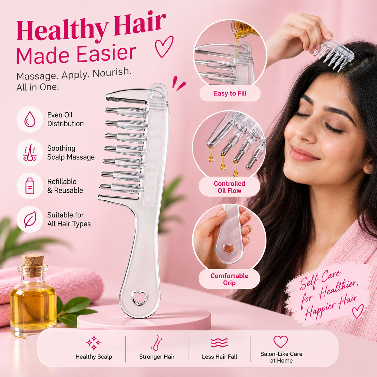 Premium Hair Oil & Serum Applicator Comb.
