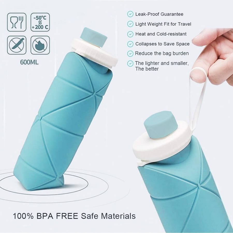 NovaPick Premium Collapsible Silicone Water Bottle (600ml, Lavender Dusk)