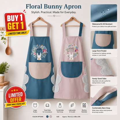 Nova Pick Floral Bunny Waterproof Kitchen Apron with Hand Towel (Buy 1 Get 1 Free)
