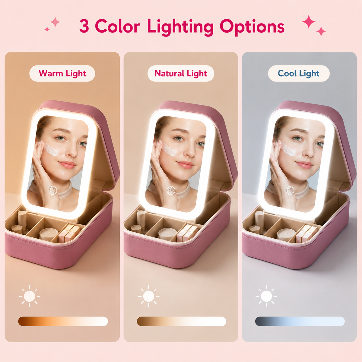 Portable LED Makeup Mirror Jewelry Storage Box – Rechargeable Travel Organizer