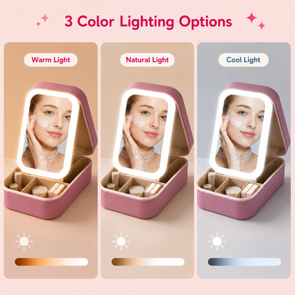 Portable LED Makeup Mirror Jewelry Storage Box – Rechargeable Travel Organizer