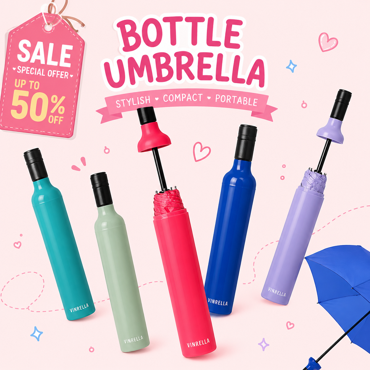 NovaPick™ Bottle Umbrella – 3-Fold Portable Travel Umbrella with Waterproof Wine Bottle Case