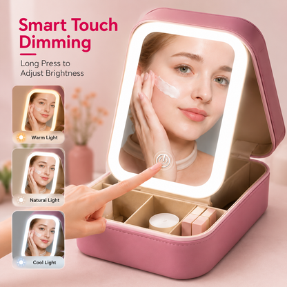 Portable LED Makeup Mirror Jewelry Storage Box – Rechargeable Travel Organizer