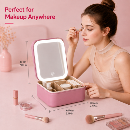 Portable LED Makeup Mirror Jewelry Storage Box – Rechargeable Travel Organizer