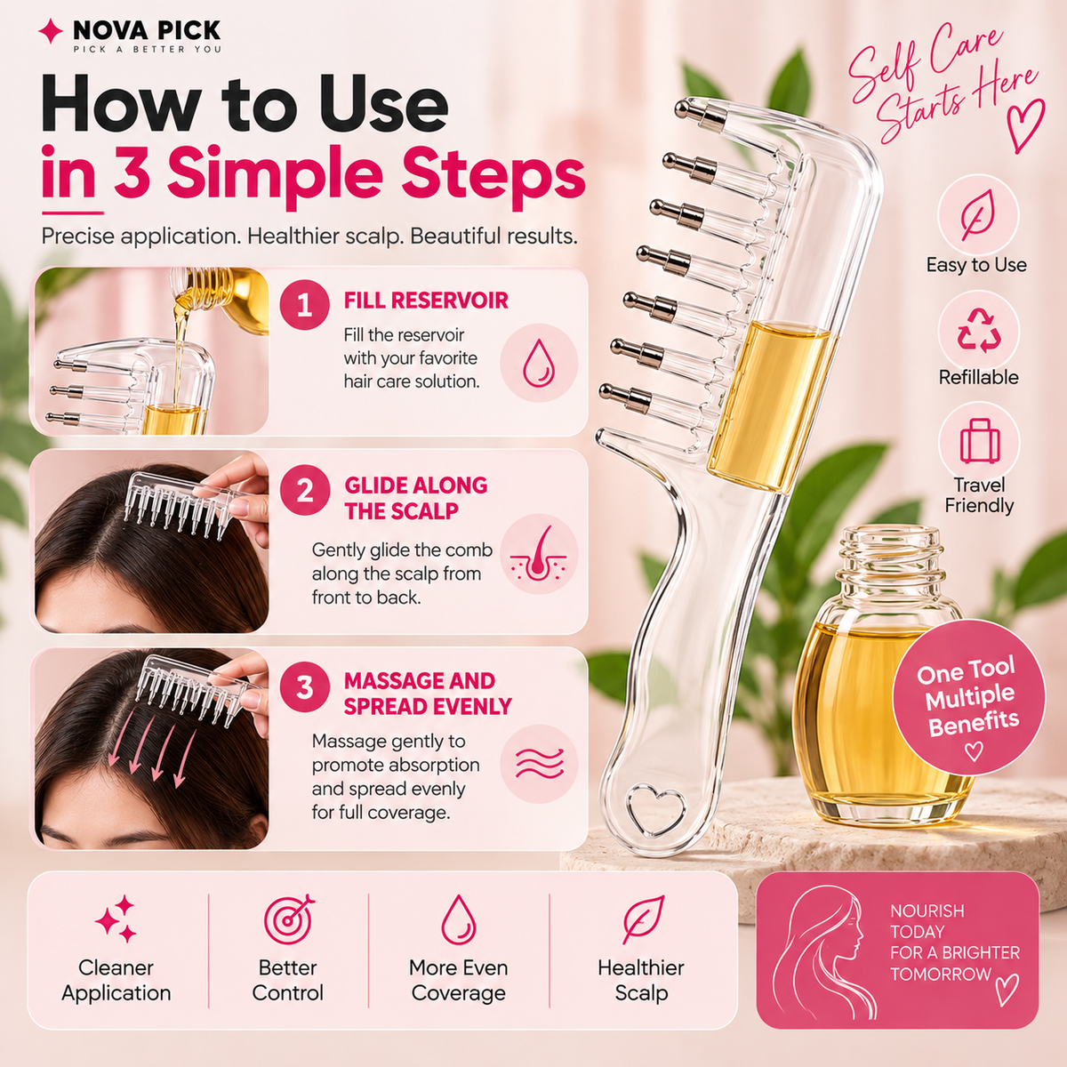 Premium Hair Oil & Serum Applicator Comb.